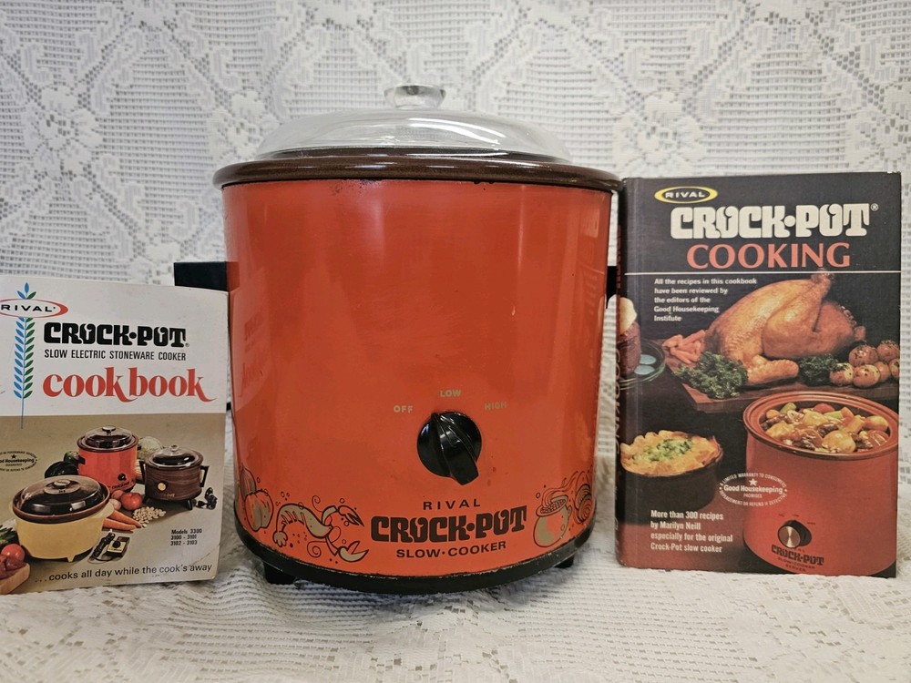 Vintage Orange Crockpot 3100/2 with Rival Cookbook Slow Cooker Classic Gifts Upgrade these titles: 