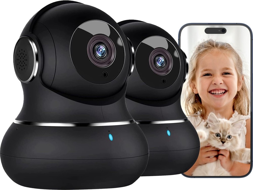 2 Pack 2K WiFi Indoor Camera with Motion Detection and Night Vision