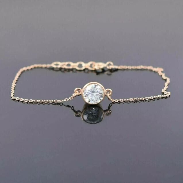 1Ct Round Simulated Diamond Women's Solitaire Bracelet In 14K Yellow Gold Plated