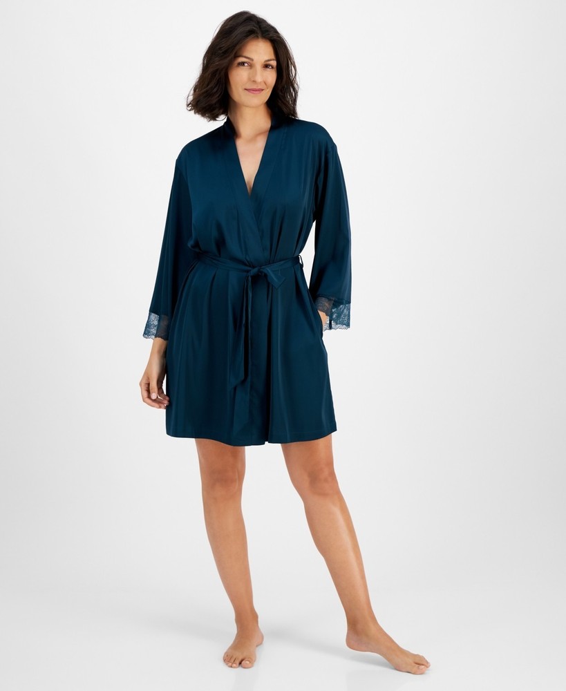 I.n.c. International Concepts Women's Lace-Trim Satin Robe, Green, Size XL 0089