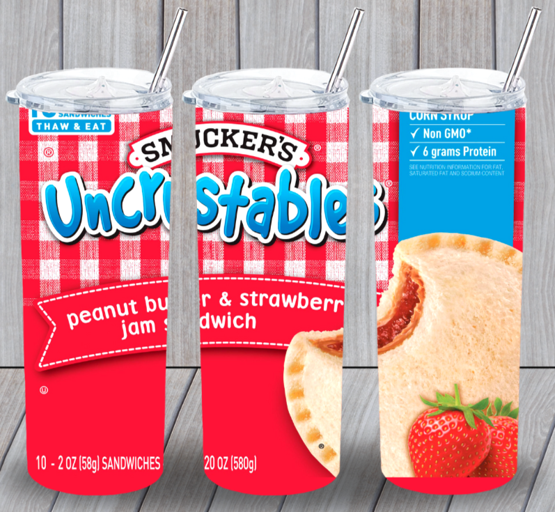 Uncrustables Strawberry Multicolor 20oz Insulated Tumbler Lid Plastic Straw New