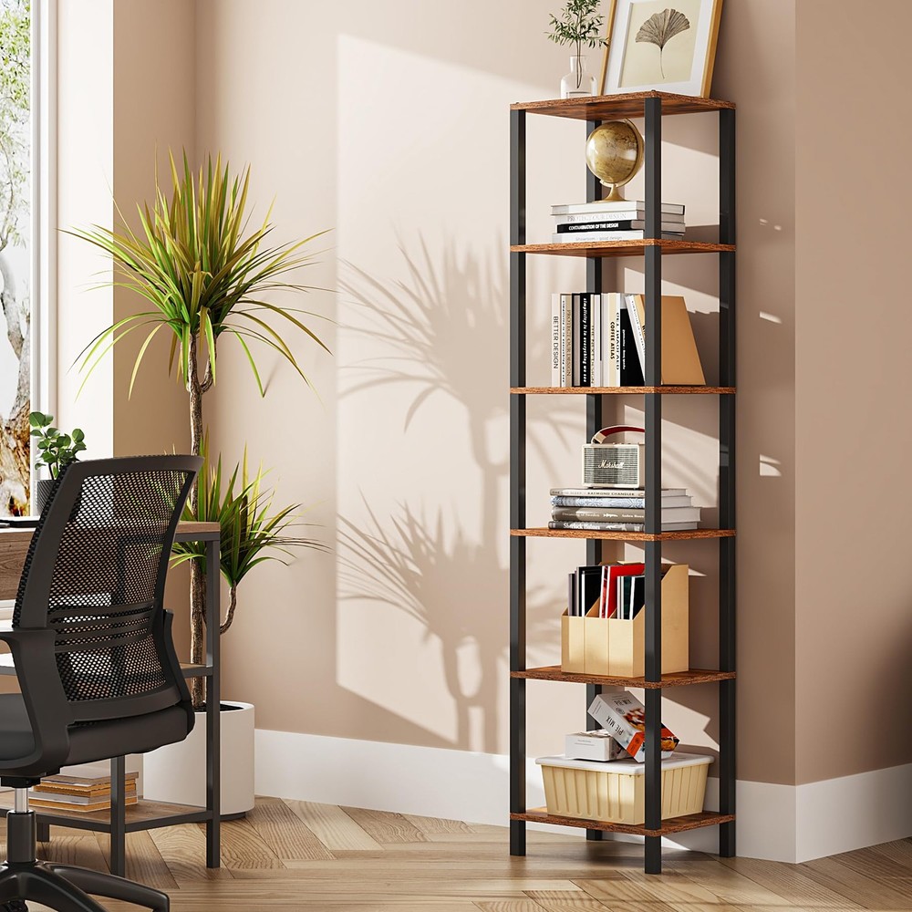 Bookshelf, 6-Tier Tall Book Shelf, Narrow Bookcase for Small Space, DIY Stack...