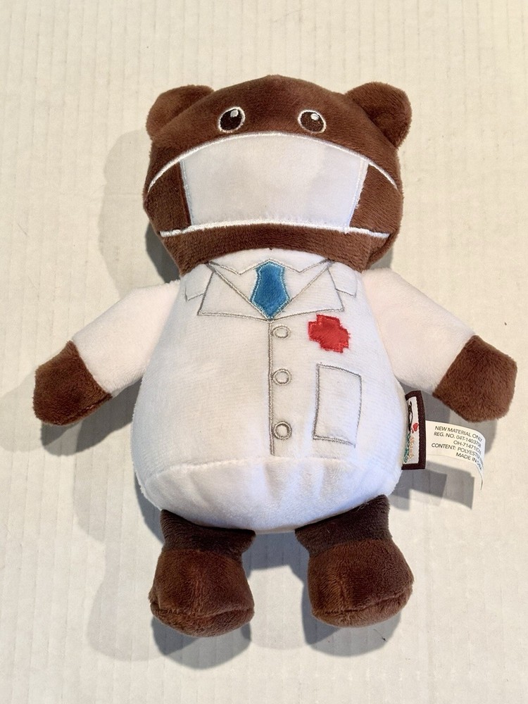 Doctor Dog Plush Toy with Squeaker White Coat Surgical Mask NWOT