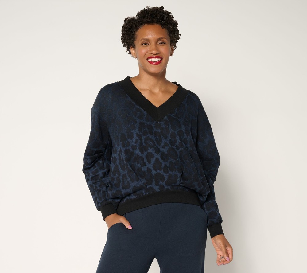Carla Rockmore Collection Asymmetric French Terry Sweatshirt MidnightLeopard L N