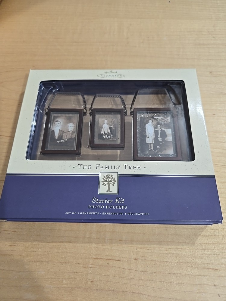 Hallmark Keepsake Family Tree Starter Kit with 3 Brown Metal Glass Ornaments