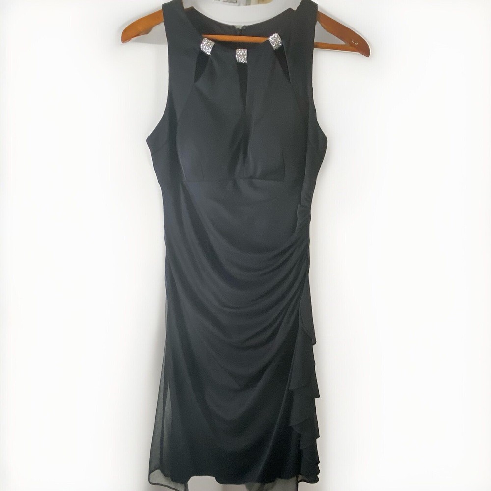 Betsy & Adam dress Sz 8 Black Embellished Ruffled Cocktail