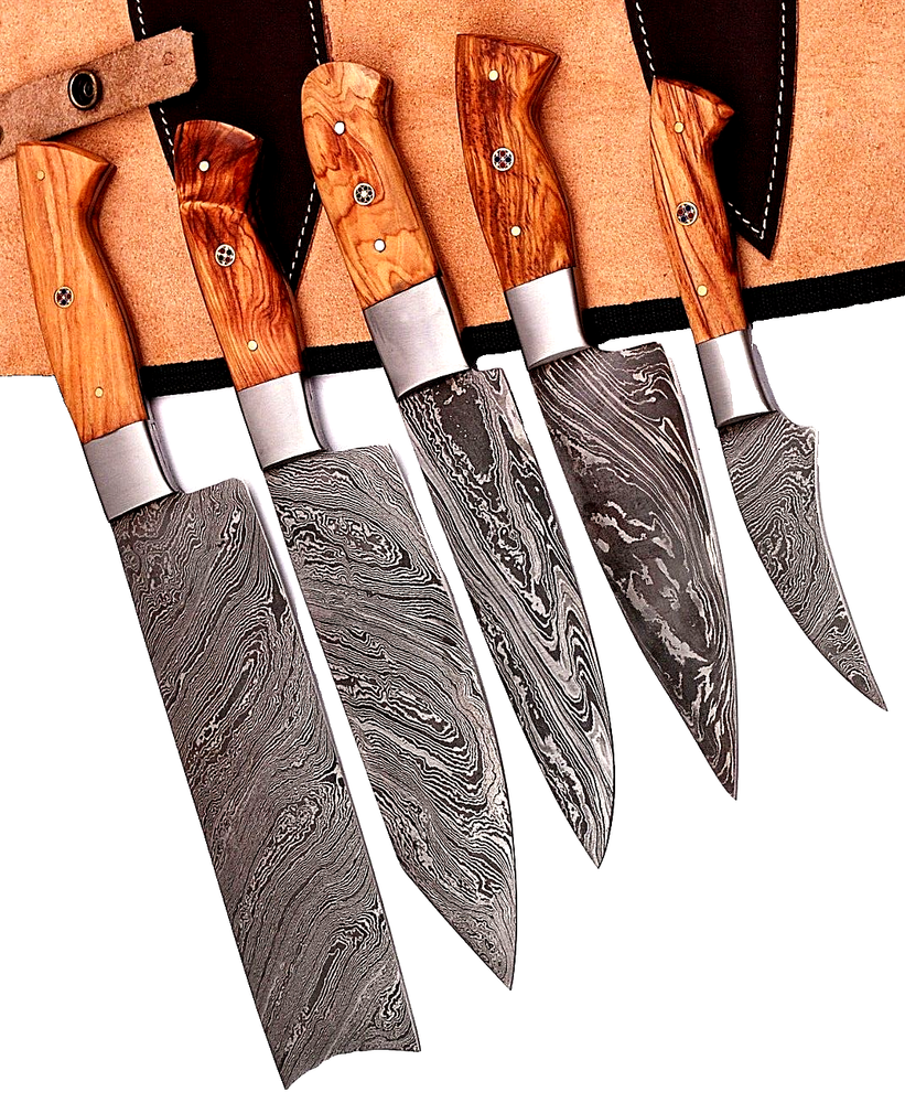 Custom Forged Damascus Steel Chef Knife Set M 128 for Kitchen