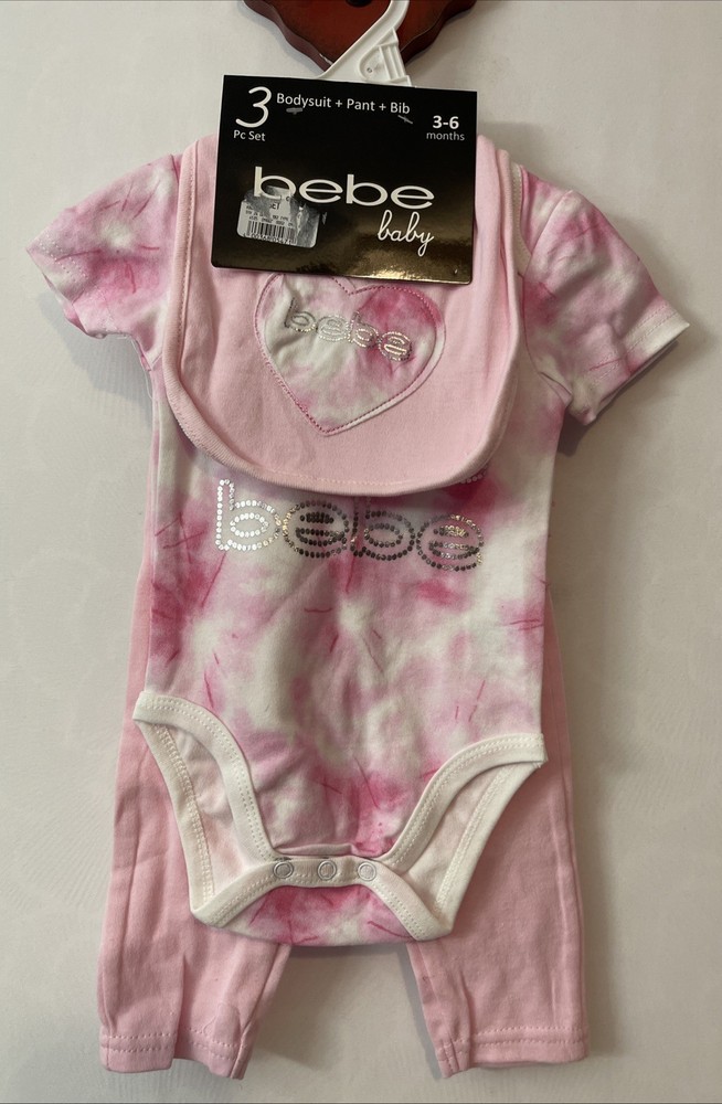 Bebe Baby Infant Girls 3-6 Months Pink Logo 3-Piece Outfit NWT! MZZ8