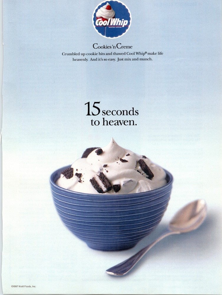1997 Cool Whip Cookies N Cream Dessert Topping Ad Print
