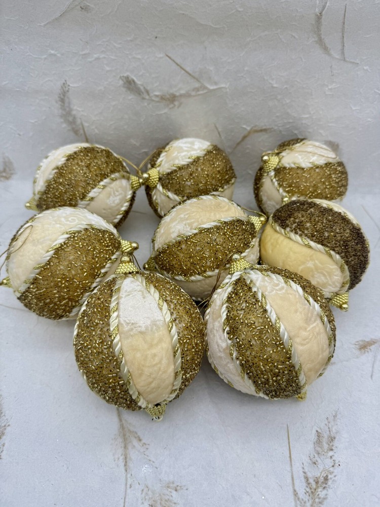 8 Ornate Vintage Beaded Velvet Victorian Ornaments Set