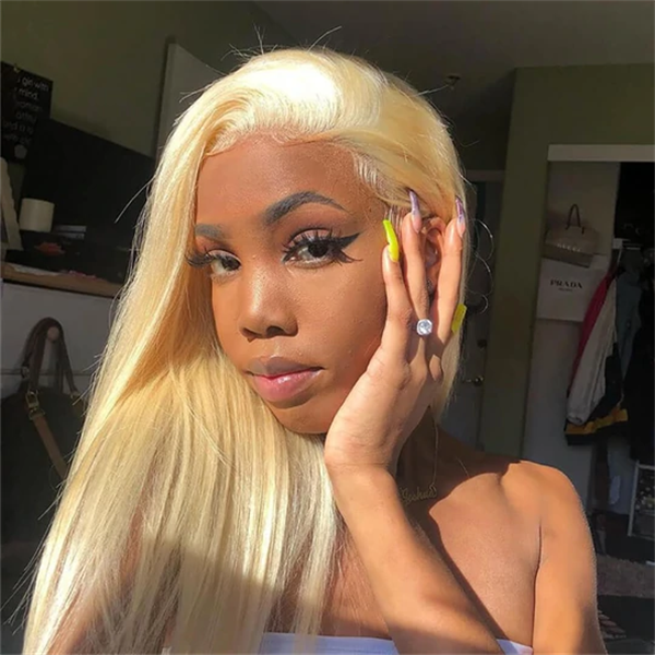 Long Straight Blonde Lace Front Synthetic Wig Glueless Natural Look
