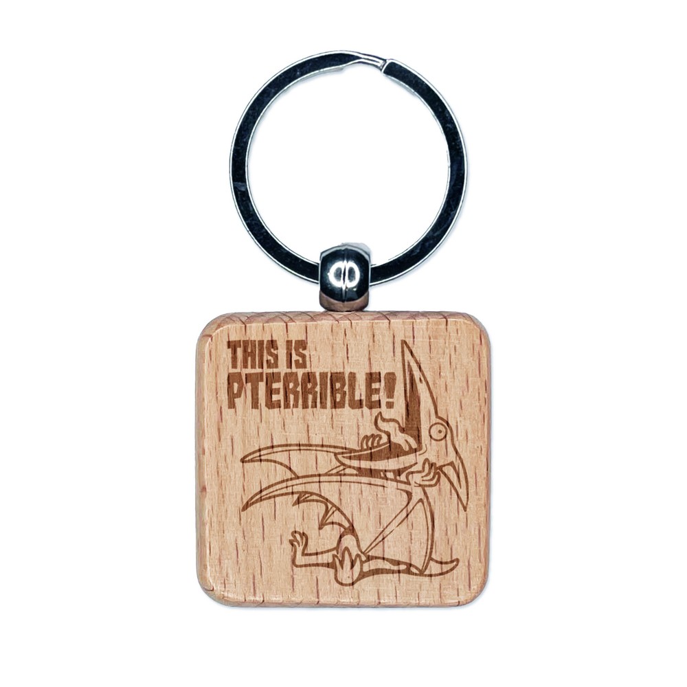 Pterodactyl Pteranodon Engraved Wooden Square Keychain