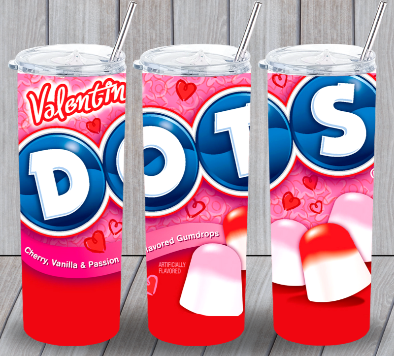 Valentines Dot Candy Multicolor 20oz Insulated Tumbler Lid Plastic Straw New