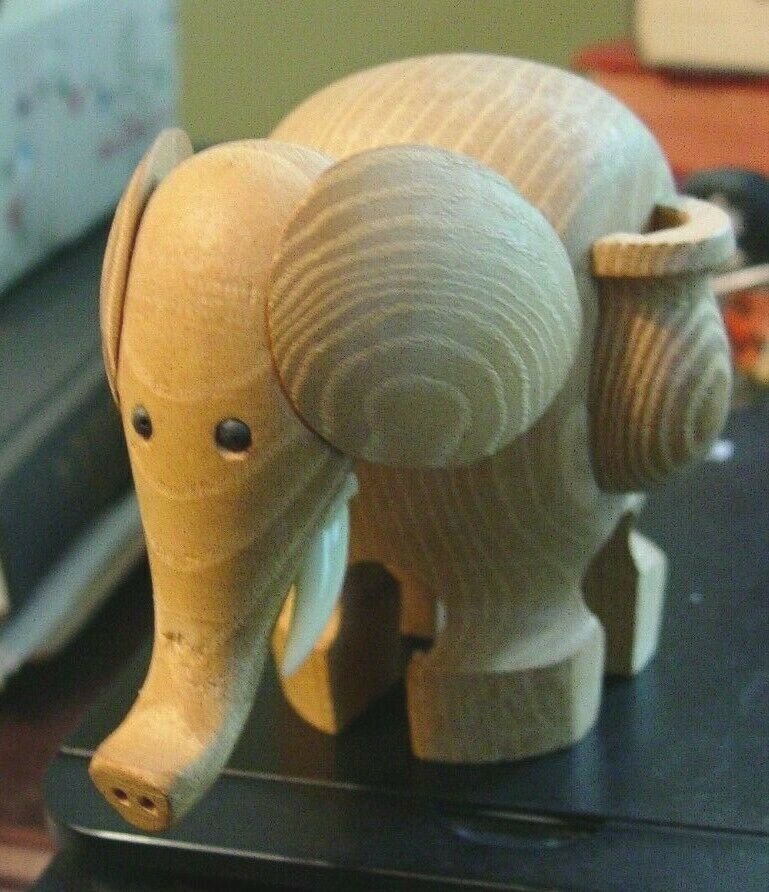 Hand Carved Wooden Elephant Art Figurine Statue