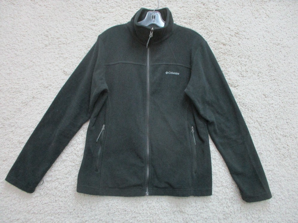 Columbia Sweater Large Adult Black Full Zip Pockets Fleece High Neck Logo Womens