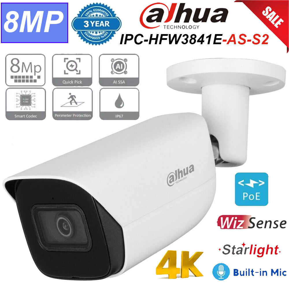 Dahua 8MP Starlight Mic AI PoE WizSense 4K IR IP Camera IPC-HFW3841E-AS-S2 Night