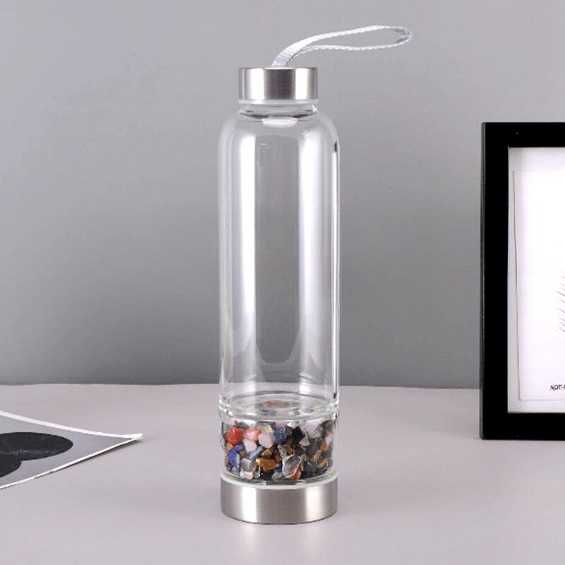 Natural Colorful Quartz Elixir Glass Water Bottle Energy Reiki Crystal Drink Cup