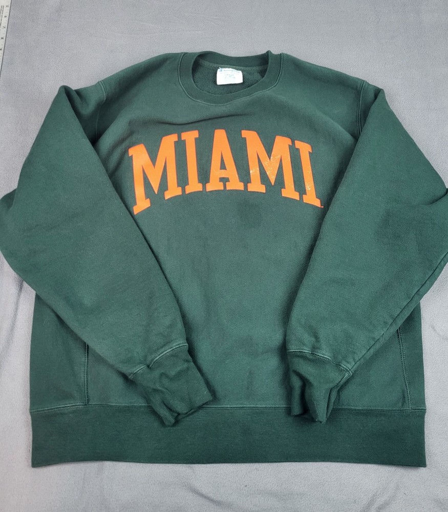Champion Reverse Weave Miami Hurricanes Sweatshirt Mens Large Green Miami Logo