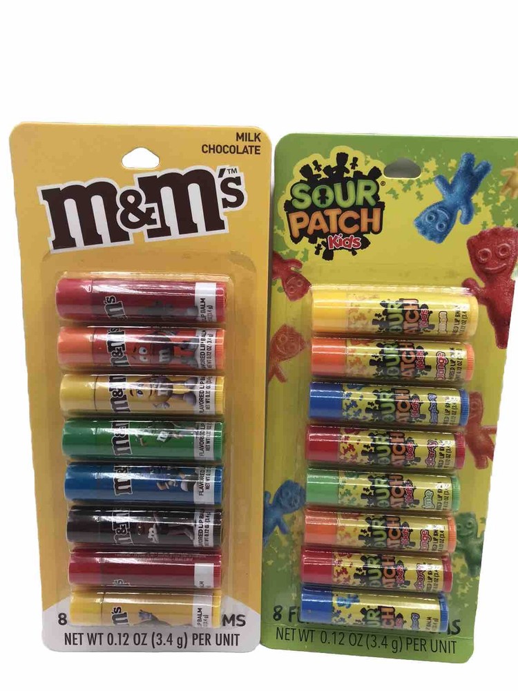 M&M's and Sour Patch Kids Flavored Lip Balm 8-Count Sets Lot of 2