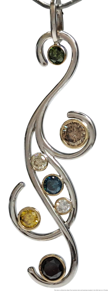 14k White Gold 1.72ctw Multi Colored Diamond Abstract Swirl Ladies Pendant