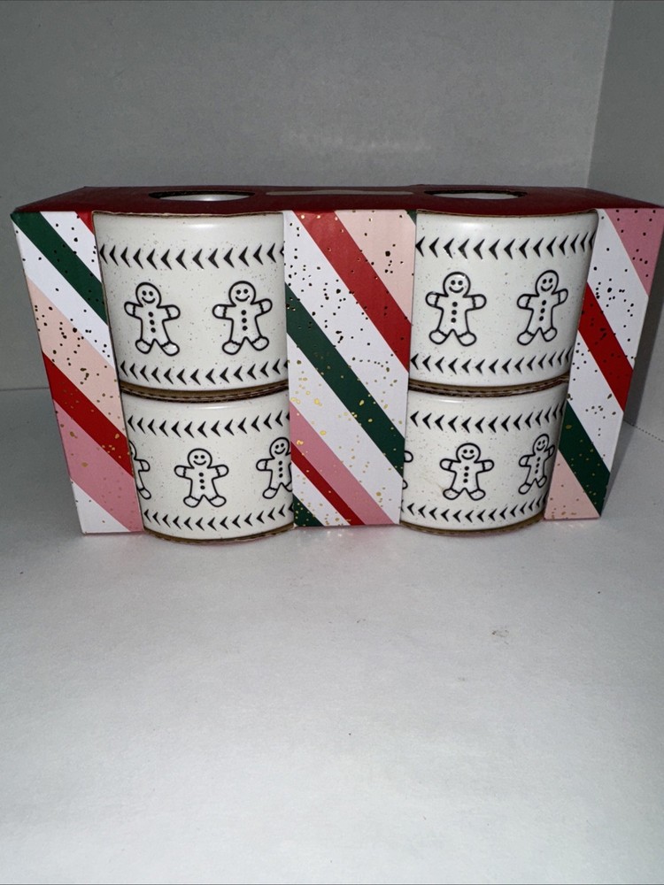 BAKESHOP Gingerbread Man Ceramic Ramekins Set of 4 White Christmas Baking Dishes