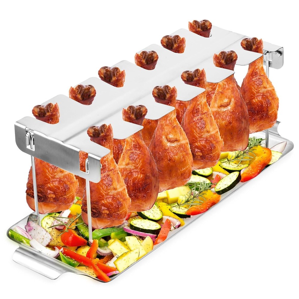 Grill Chicken Leg Rack with 12-Slot Drip Tray for Drumsticks