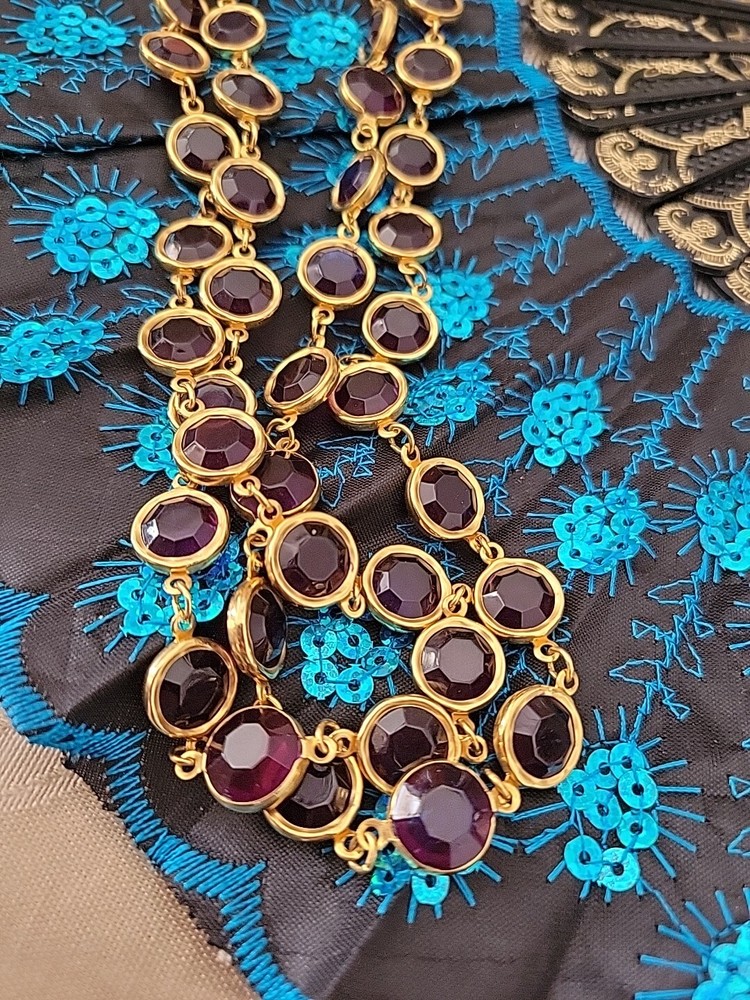 Gold-Toned Round Purple Beaded Fashion Necklace Preowned Gently Used