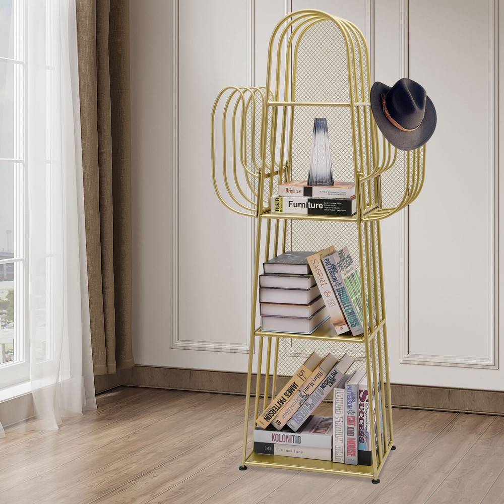4-Tier Cactus Bookcase Storage Organizer Metal Ladder Bookshelf Cute Bookshelves
