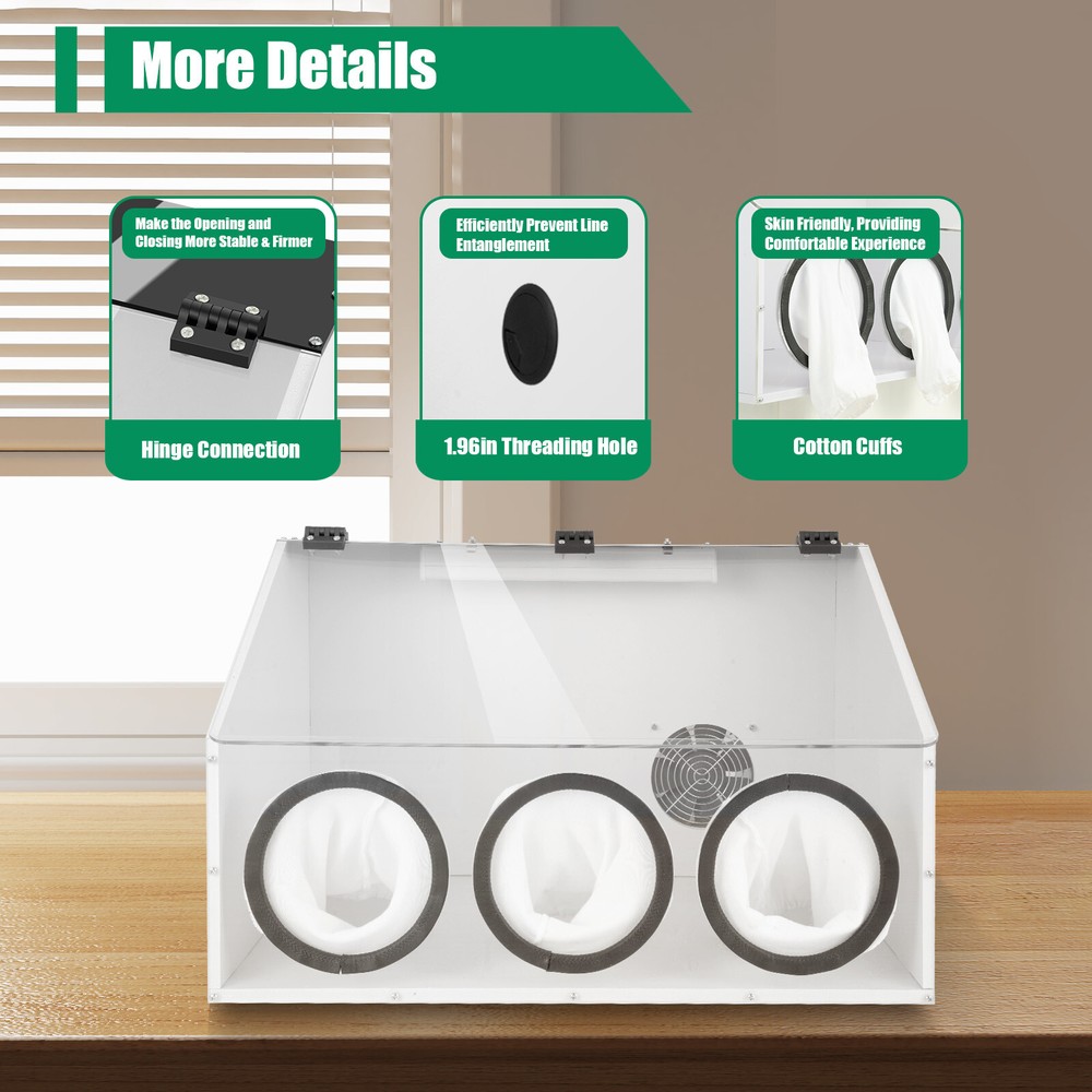 3-Hole Fully Enclosed Electric Grinding Table Polisher Dust Box Cover w/ Blower