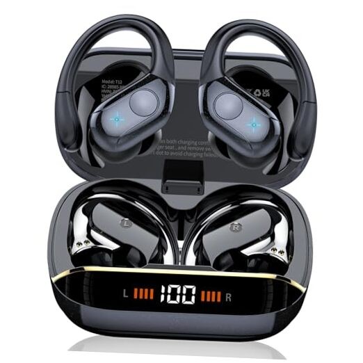 Wireless Bluetooth 5.4 Earbuds 75H Deep Bass Sport Headphones Black