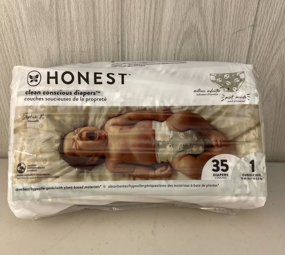 Clean Conscious Disposable Baby Diapers, Pandas Print, Size 1, 34 Count