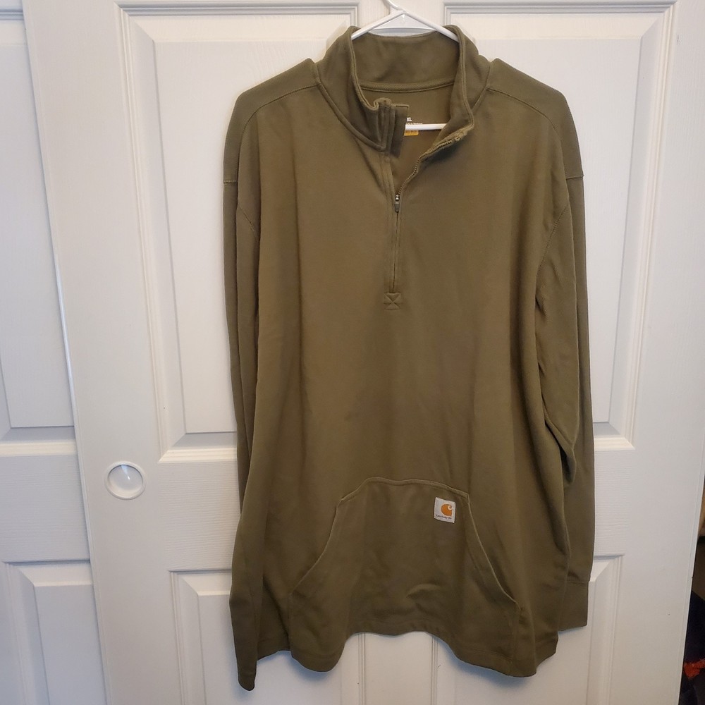 Carhartt Relaxed Fit Midweight Brown 1/4 Zip Pullover Men's 2XL Front Pocket