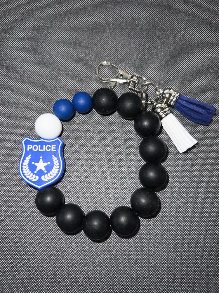 Police silicone wristlet keychain for keys and badge ID