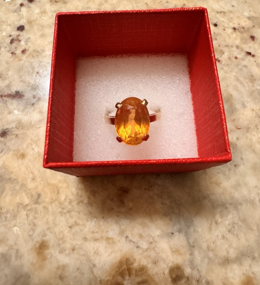 14k Solid Gold Ring with Natural Oval golden Topaz Size 9 Prong Setting