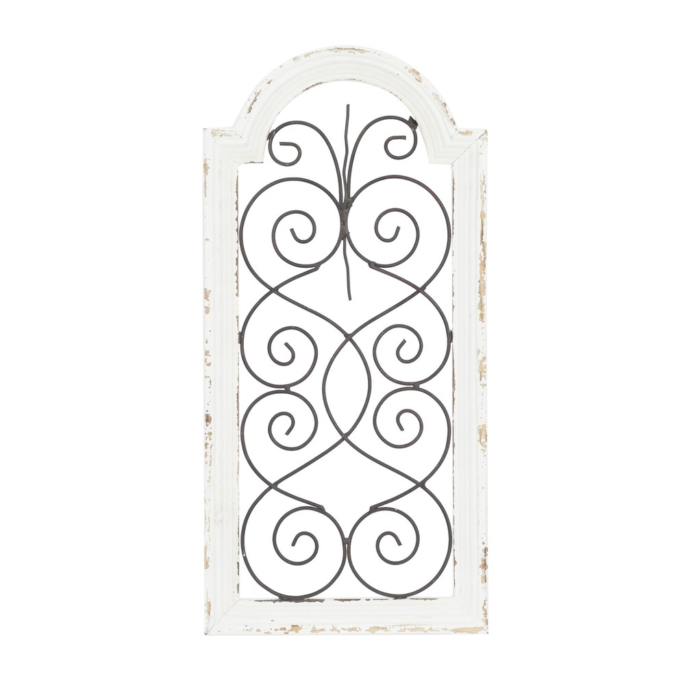 Wood Scroll Home Wall Decor Arched Window Inspired Wall Sculpture with Metal ...