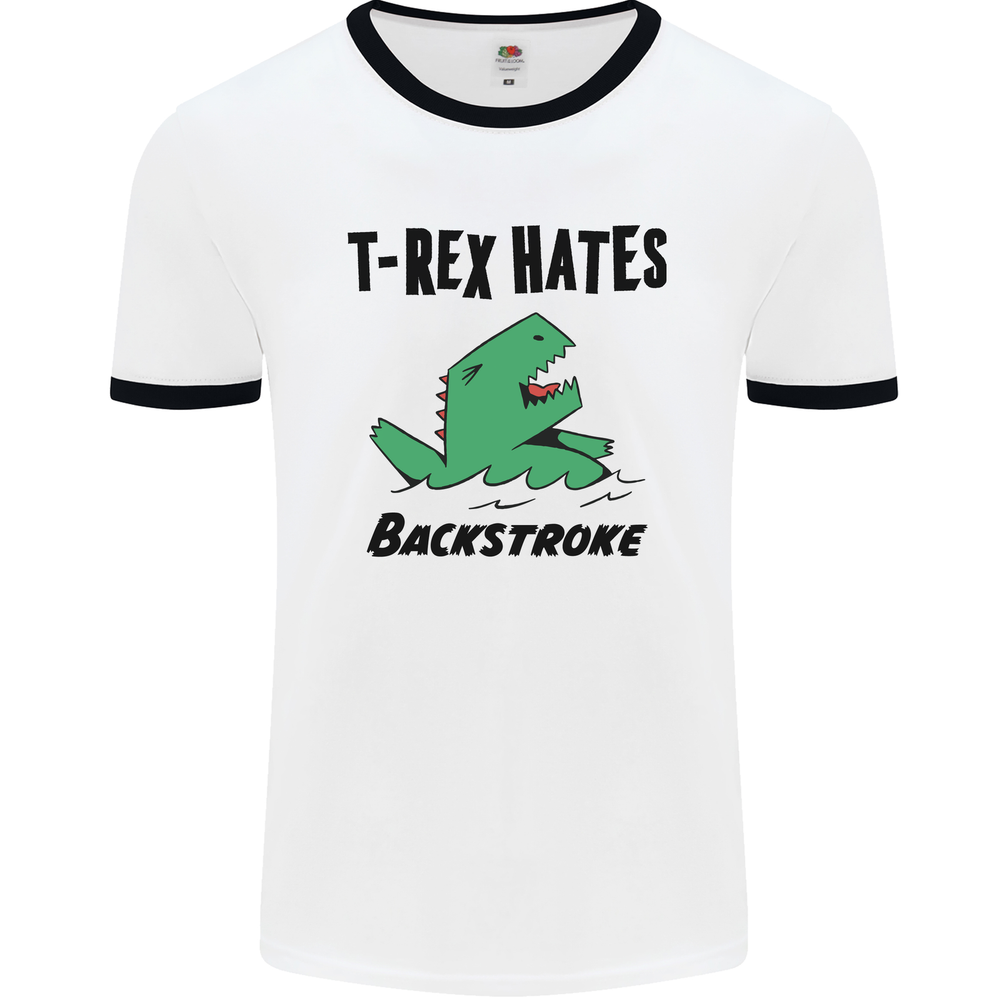 T-Rex Hates Backstroke Funny Swimming Swim Mens Ringer T-Shirt