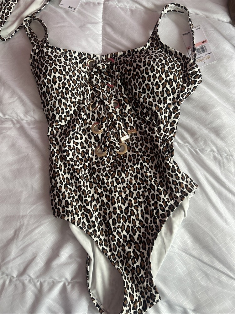 Brand New Michael Kors Swim Suit One Piece Leopard Print Size 10