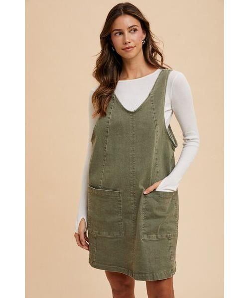 Annie Wear V-Neck Adjustable Strap Denim Overall Dress with Pockets