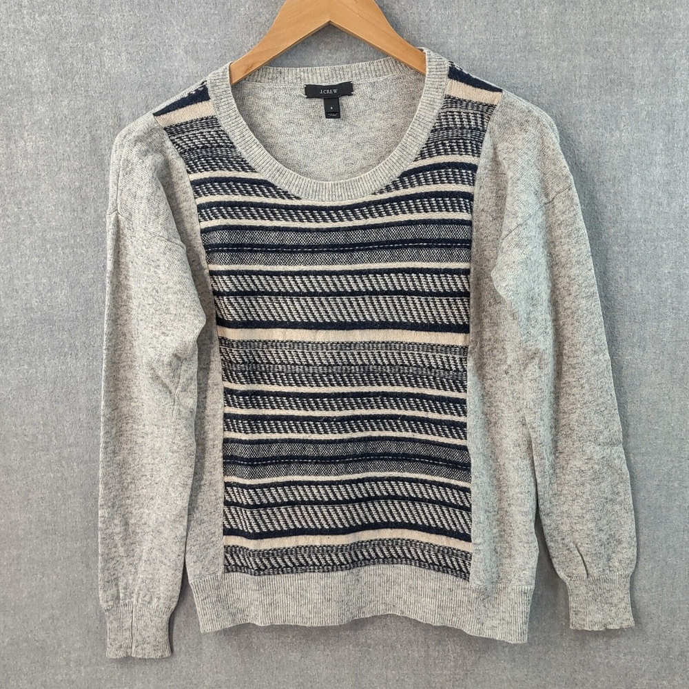 J.Crew Sweater Small Heather Gray Rabbit Wool Blend Stripe Knit Pullover Preppy