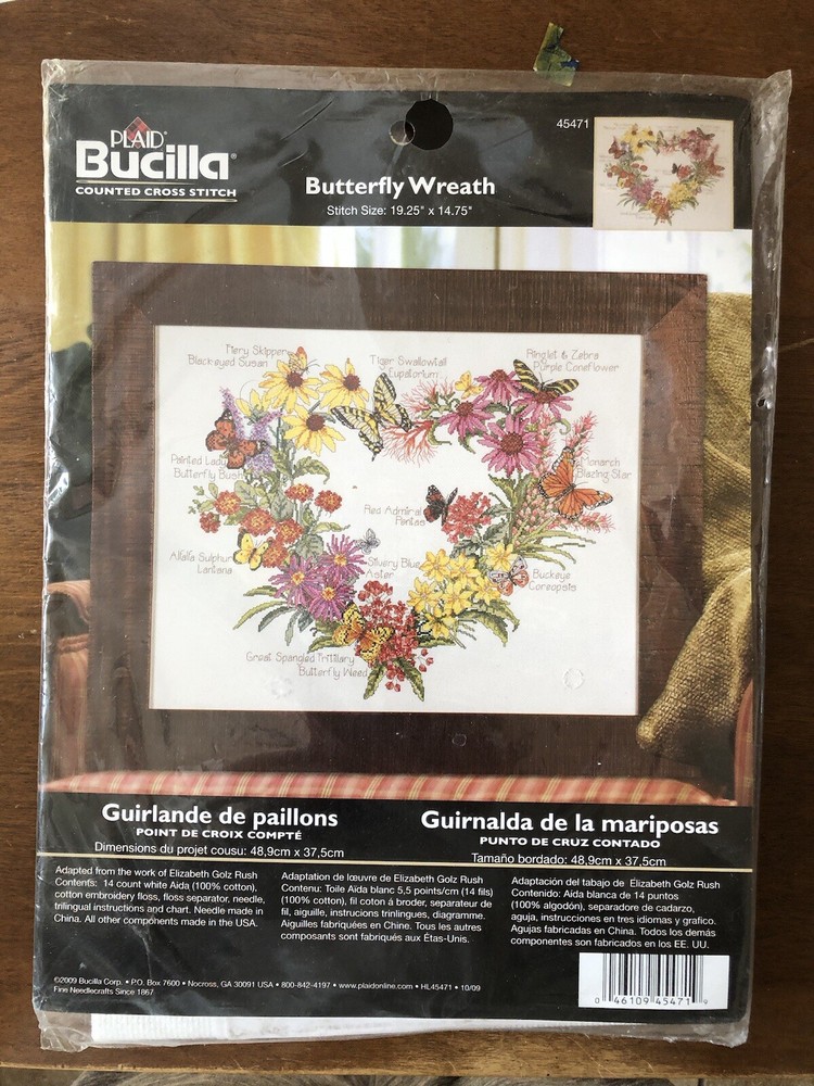 Bucilla Butterfly Garden Cross Stitch Kit 43363 Elizabeth Rush Wreath Sealed New
