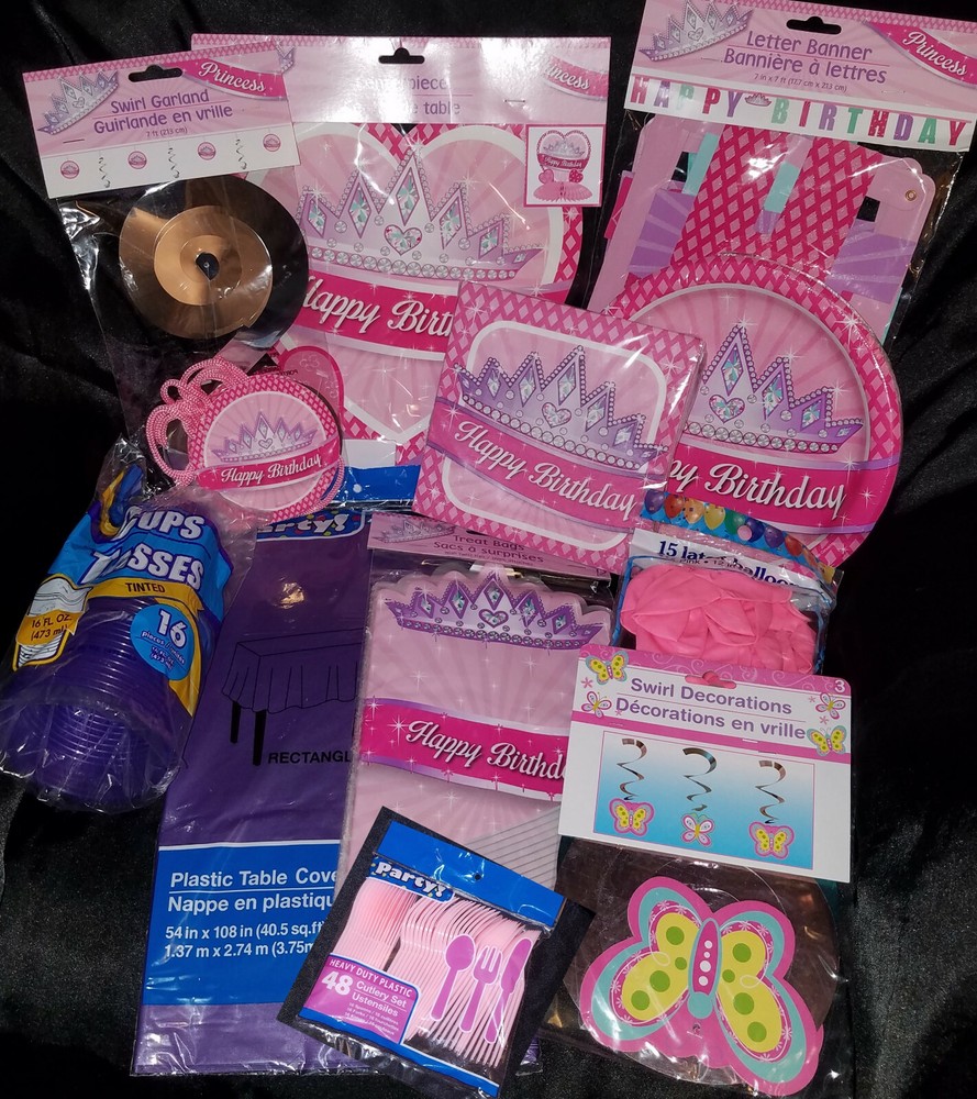 Pink Purple Princess 139pc Party Box (Serves 15) Decoration and Tableware Set