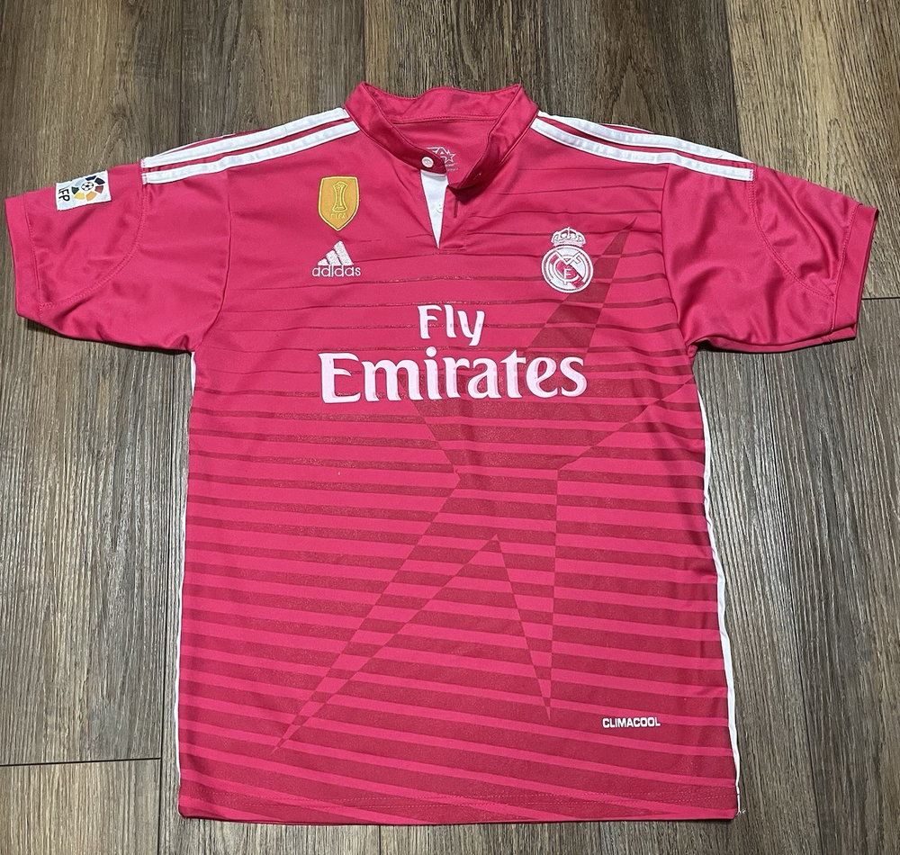 Real Madrid 2014-2015 Away Soccer Jersey Mens S Pink Adidas Climacool