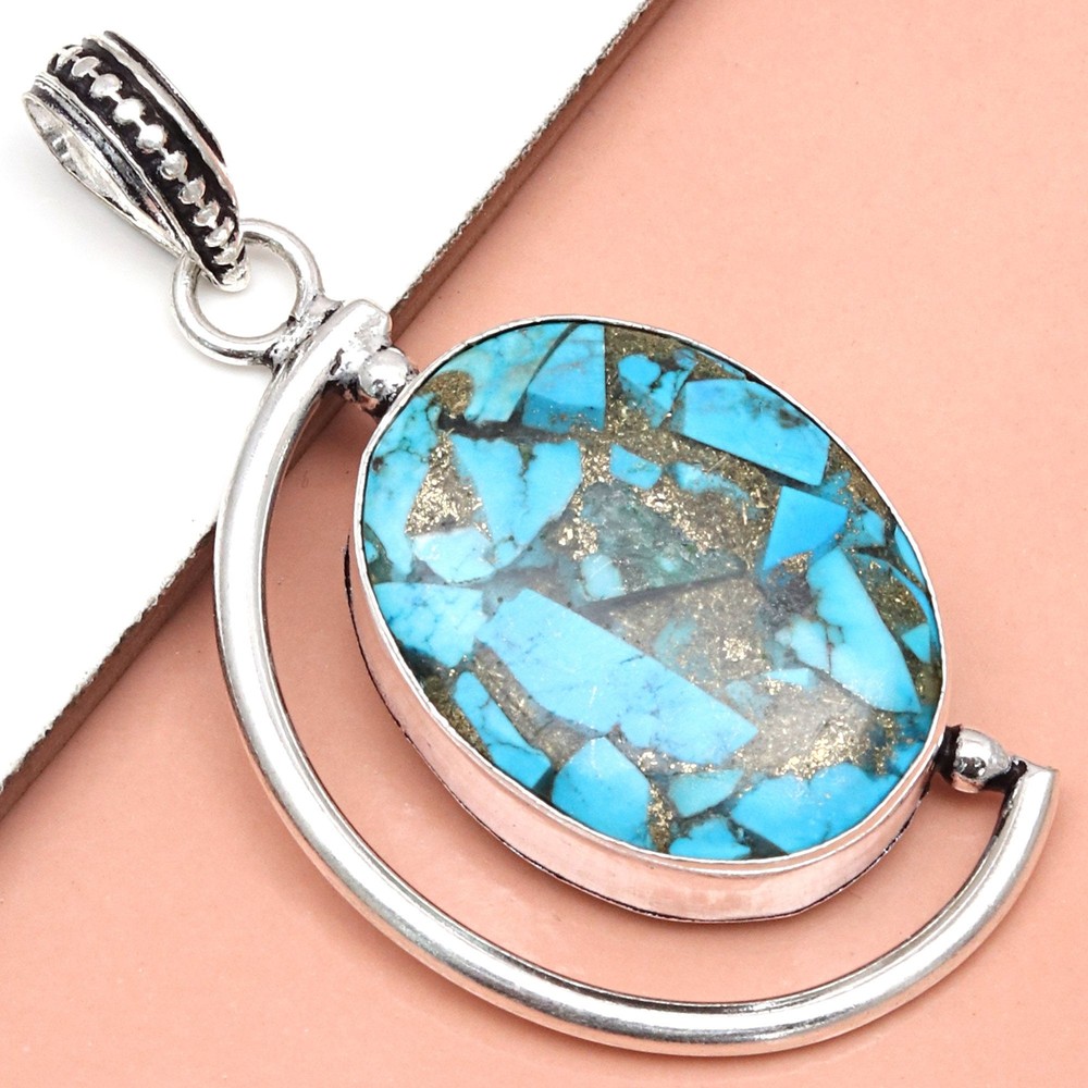 Blue Copper Turquoise Handmade Silver Pendant for Women & Men