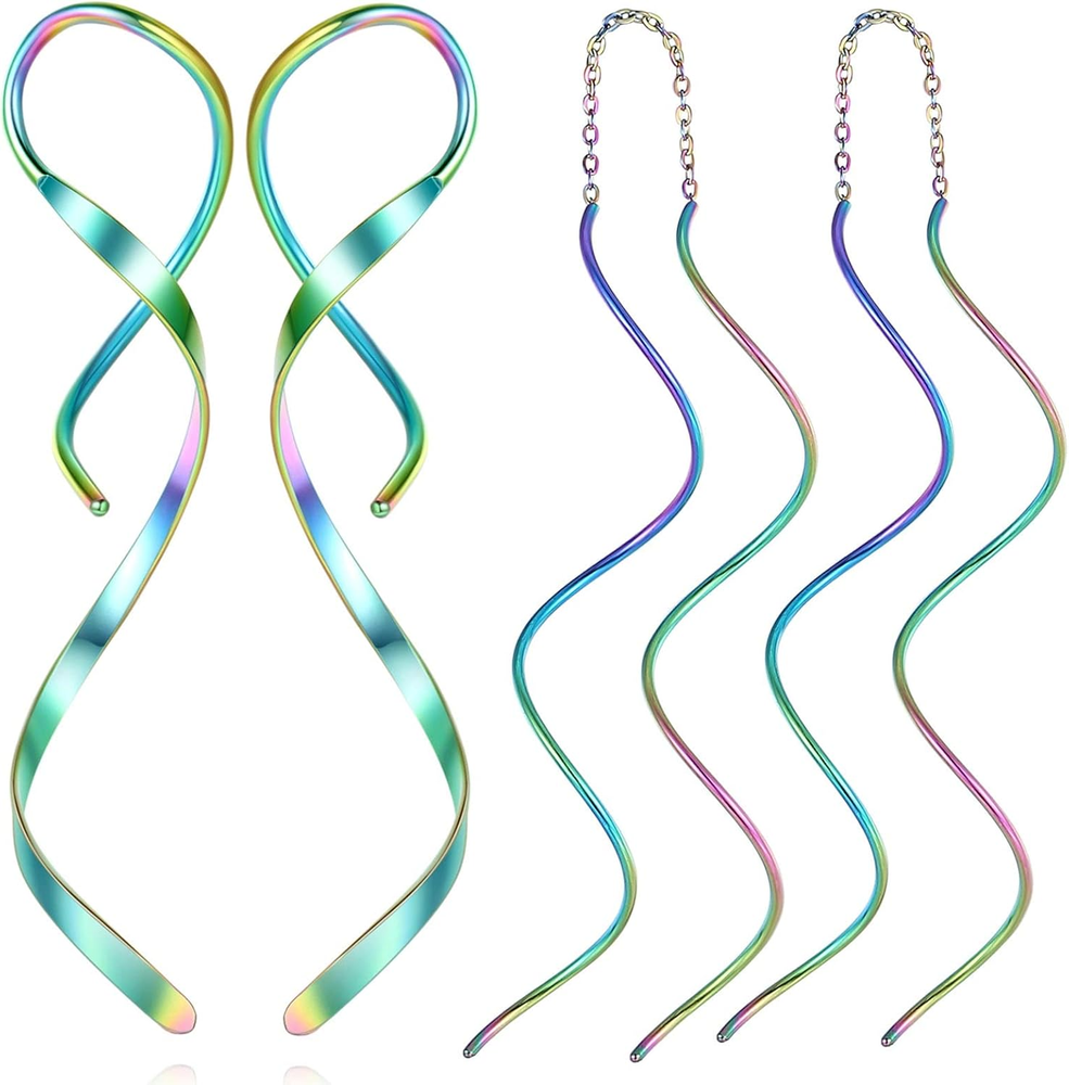 18G Stainless Steel Handmade Spiral Threader Drop Dangle Earrings Twisted Linea Design