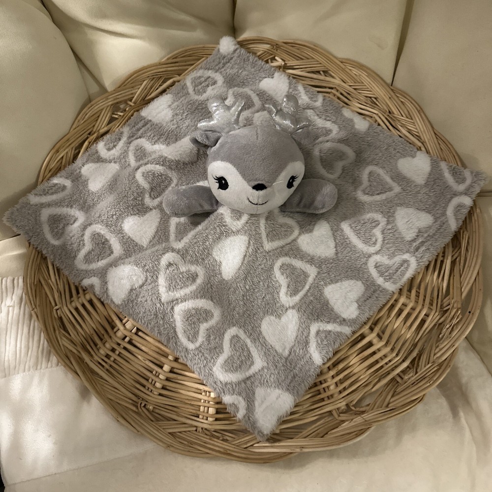 June Garden Cozy Dear Fleece Security/ Loveey 15”x 15” Grey, White, & Silver