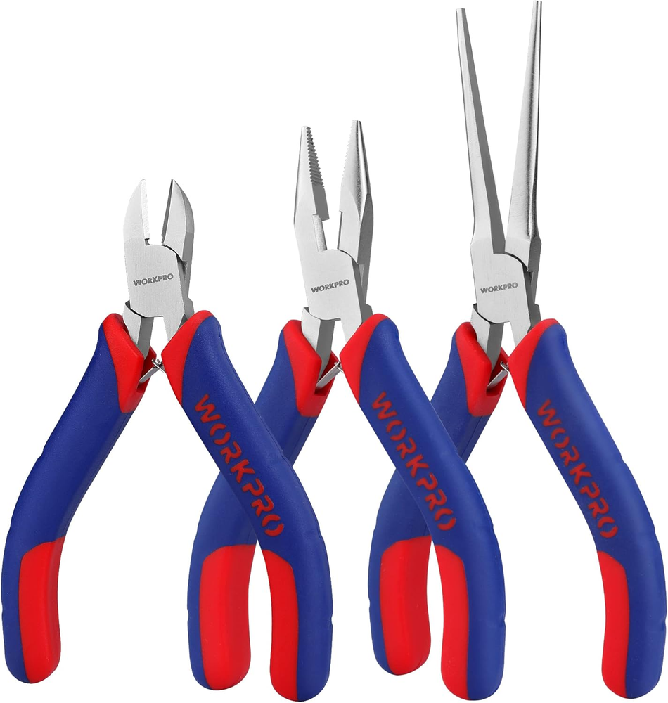 WORKPRO 3-Piece Mini Pliers Set with 4-Inch Diagonal Cutters