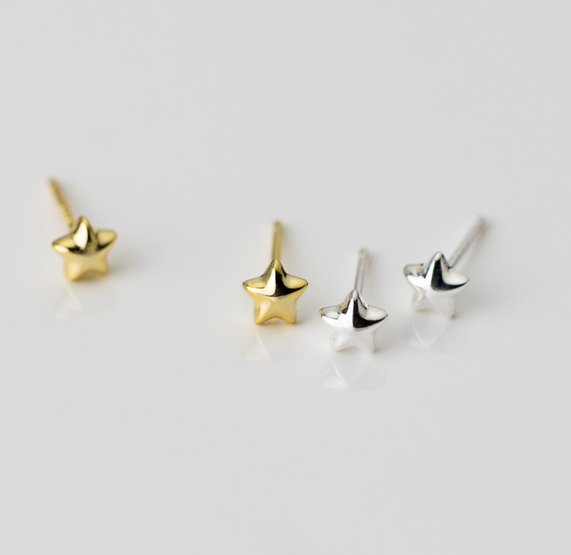 Adorable Sterling Silver 925 Tiny 5mm Star Stud Earrings Gift Made in Korea PE18