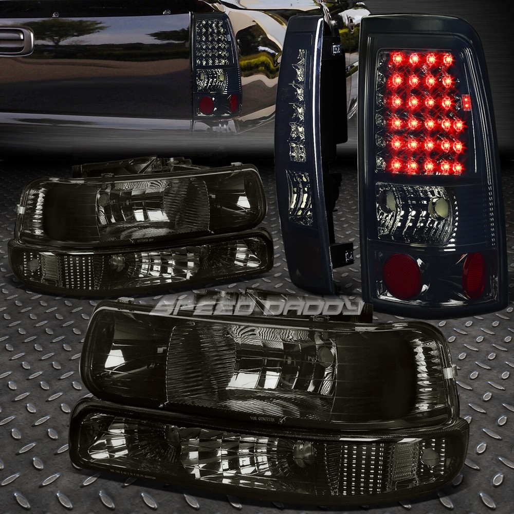 SMOKE BUMPER HEADLIGHT+CHROME LED TAIL BRAKE LIGHT FOR 99-02 CHEVY SILVERADO