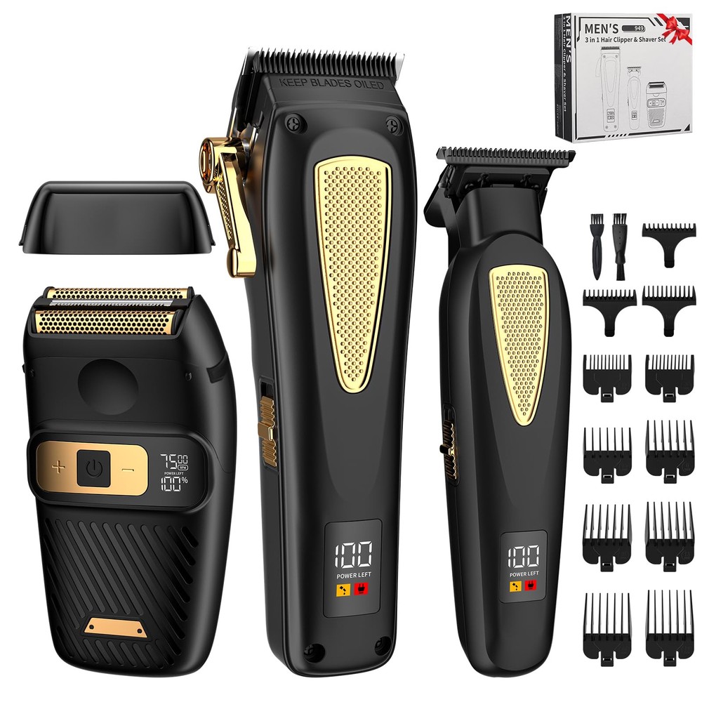 Professional Men's Hair Clipper and Electric Shaver Set - T-Blade Trimmer