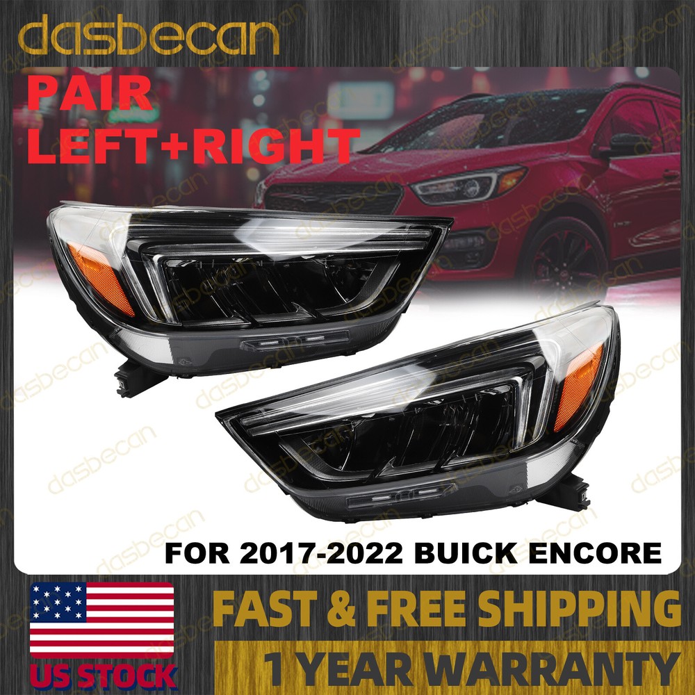 Pair Full LED w/ DRL Factory Headlights Left + Right for Buick Encore 2017-2022